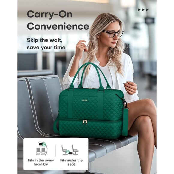 Hotor Women Dark Green Large Overnight with Shoe Compartment Travel Duffel Bag - Picture 7 of 8